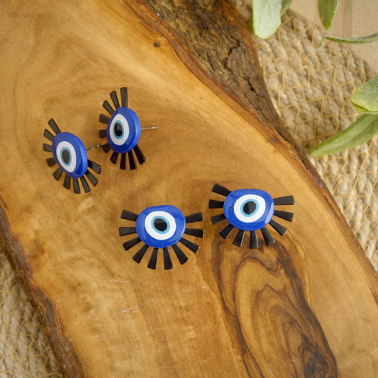 Evil Eye Studs in Black Sunburst