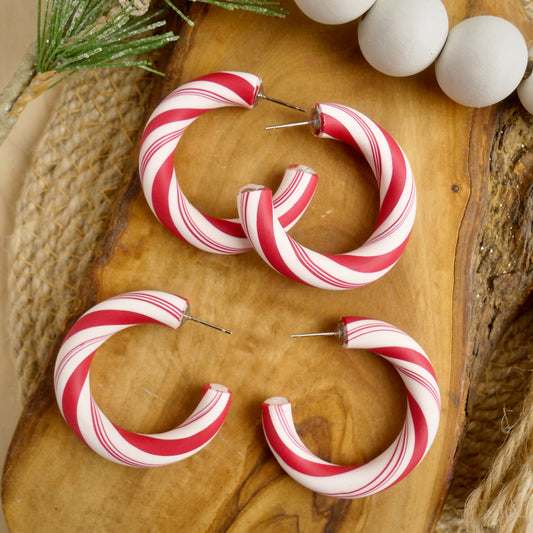 Candy Cane Clay Hoops