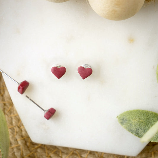 Micro Heart Studs in Deep Red