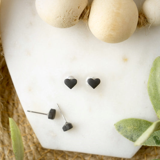 Micro Heart Studs in Black