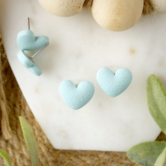 Puffy Heart Studs in Sky Blue