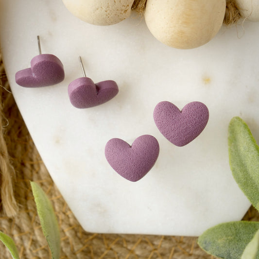 Puffy Heart Studs in Purple