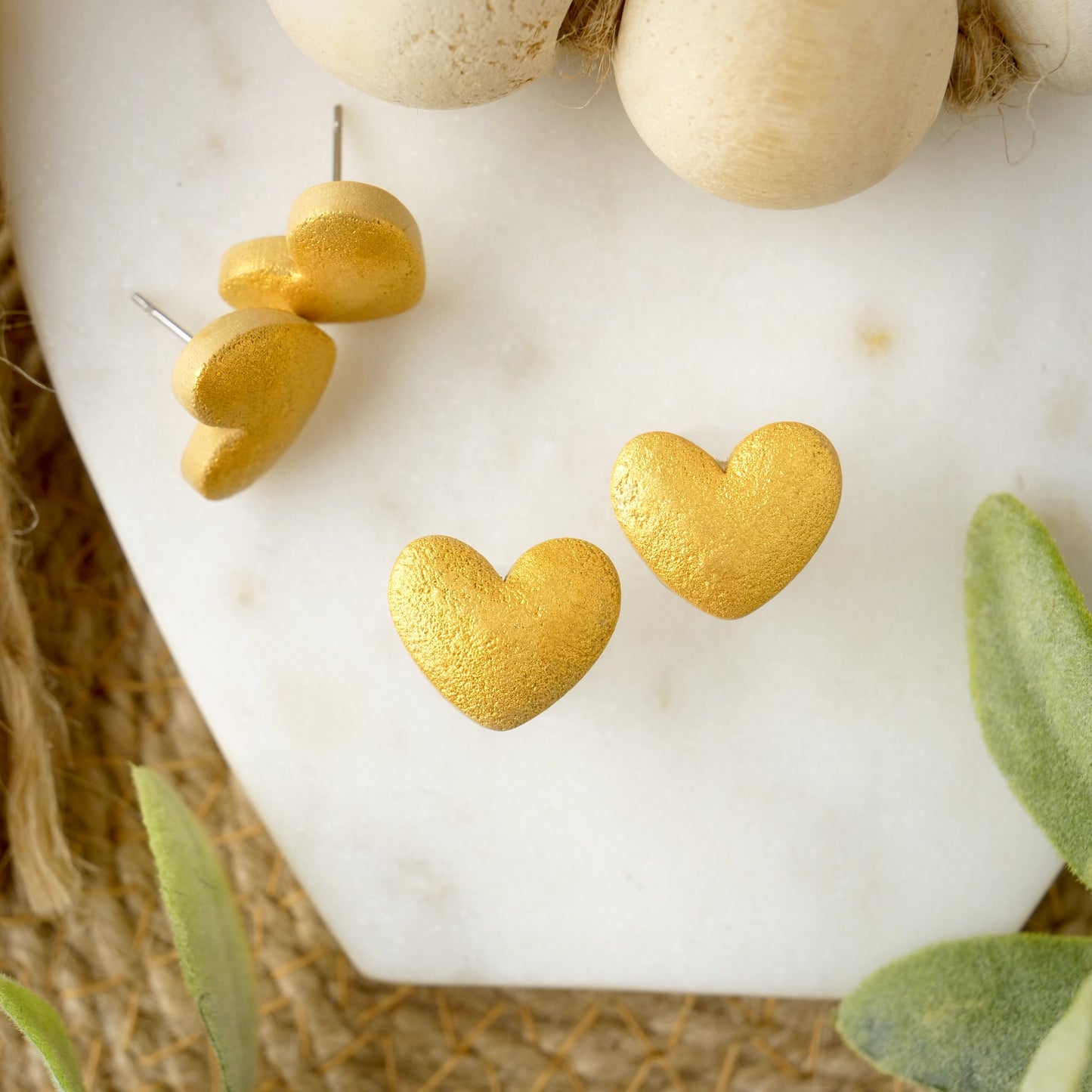 Puffy Heart Studs in Gold