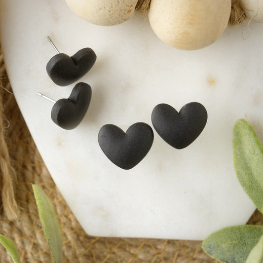 Puffy Heart Studs in Black