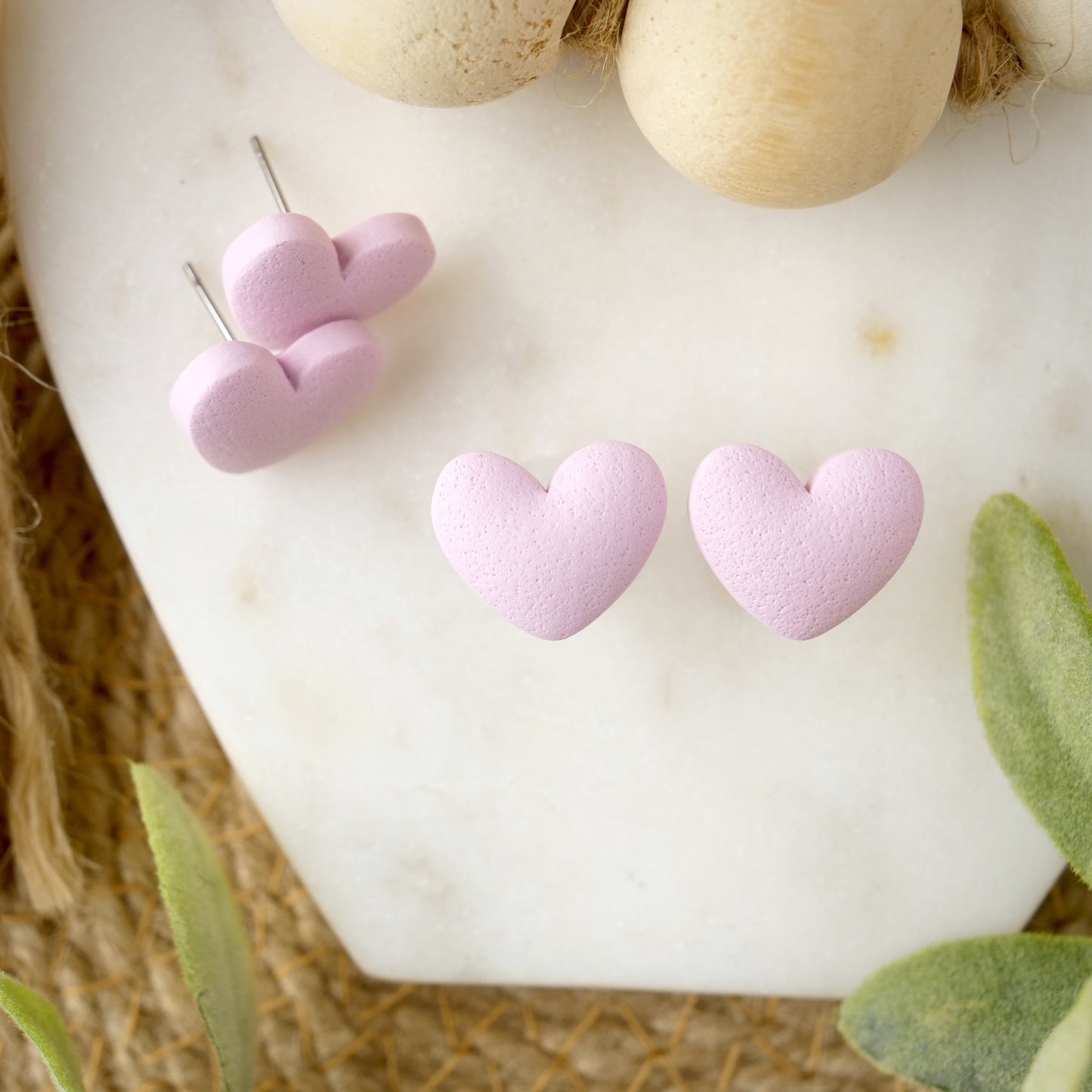 Puffy Heart Studs in Pink