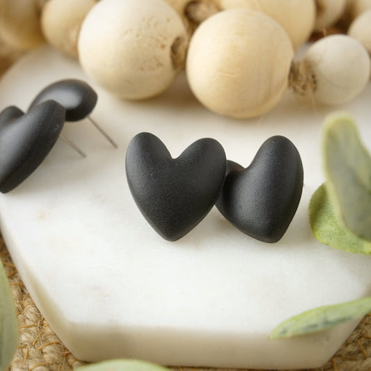 Statement Puffy Heart Studs in Black