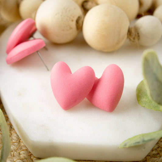 Statement Puffy Heart Studs in Pink