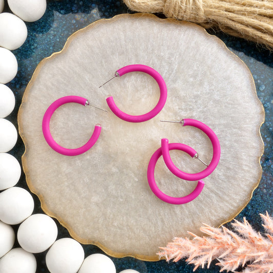 Skinny Mini Clay Hoop in Fuchsia