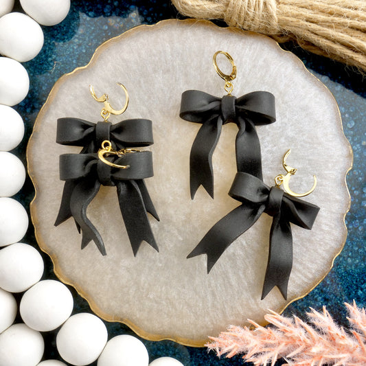 Bow Dangles in Black with Lever Back Earring Hooks