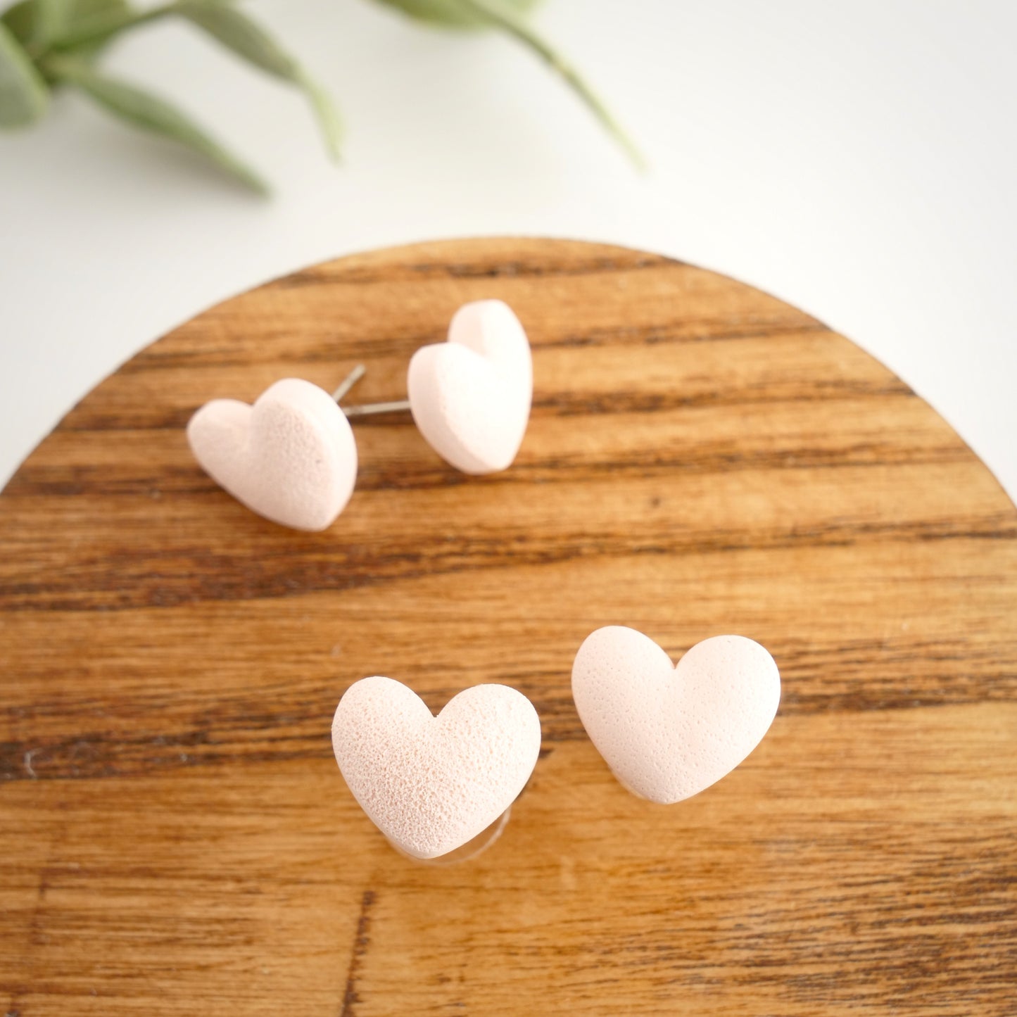 Puffy Heart Studs in Baby Pink