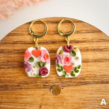 Heart Floral Dangles with Lever Back Earring Hooks