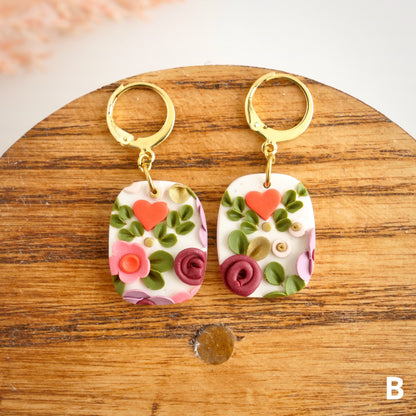 Heart Floral Dangles with Lever Back Earring Hooks