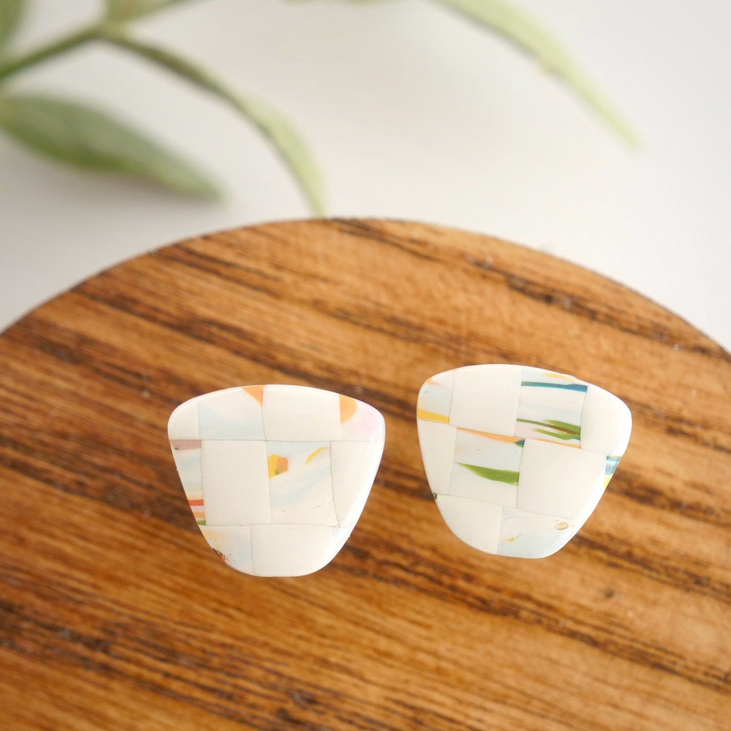 Trapezoid Studs in White Checkerboard