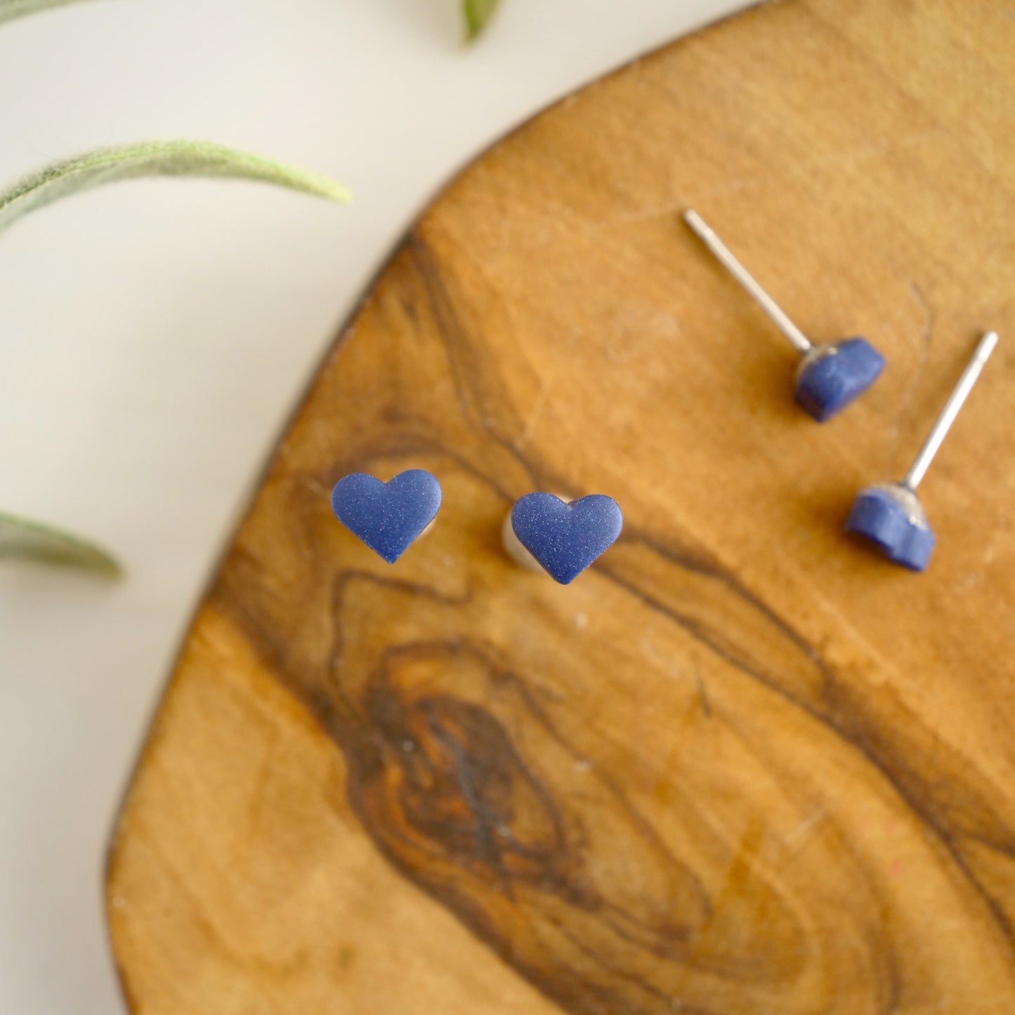 Micro Heart Studs in Navy