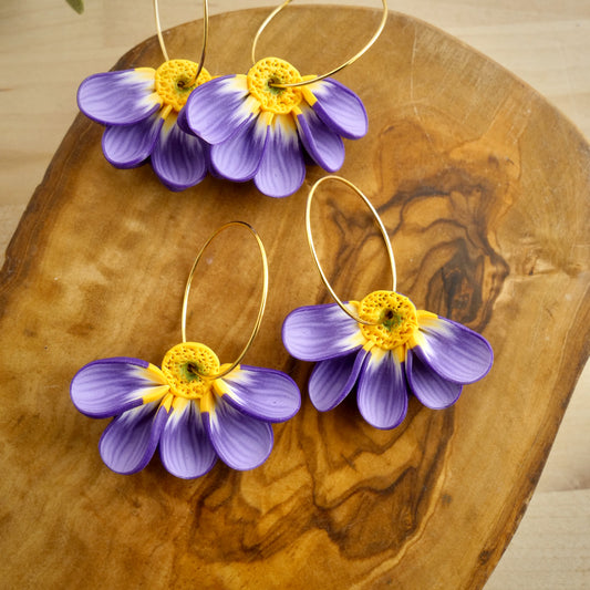 Purple Daisy Hoops
