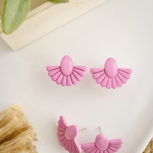 Fan Studs in Light Pink Granite