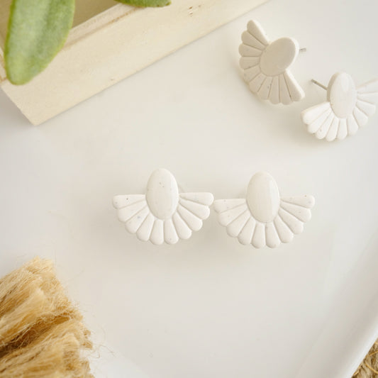 Fan Studs in White Granite