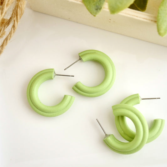 Mini Corded Clay Hoops in Green Granite
