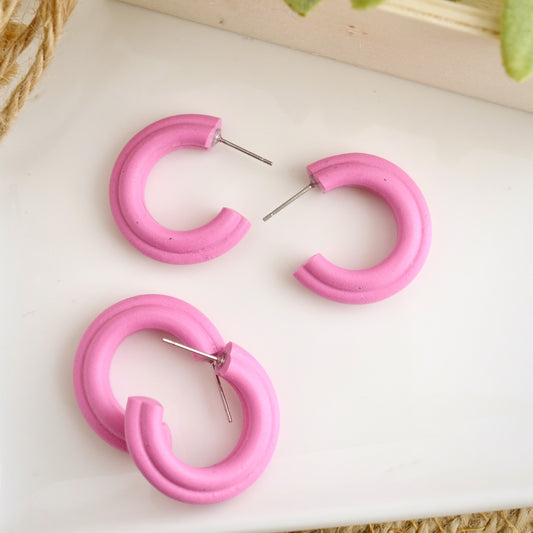 Mini Corded Clay Hoops in Hot Pink Granite