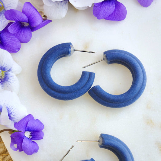 Mini Corded Clay Hoops in Navy Blue
