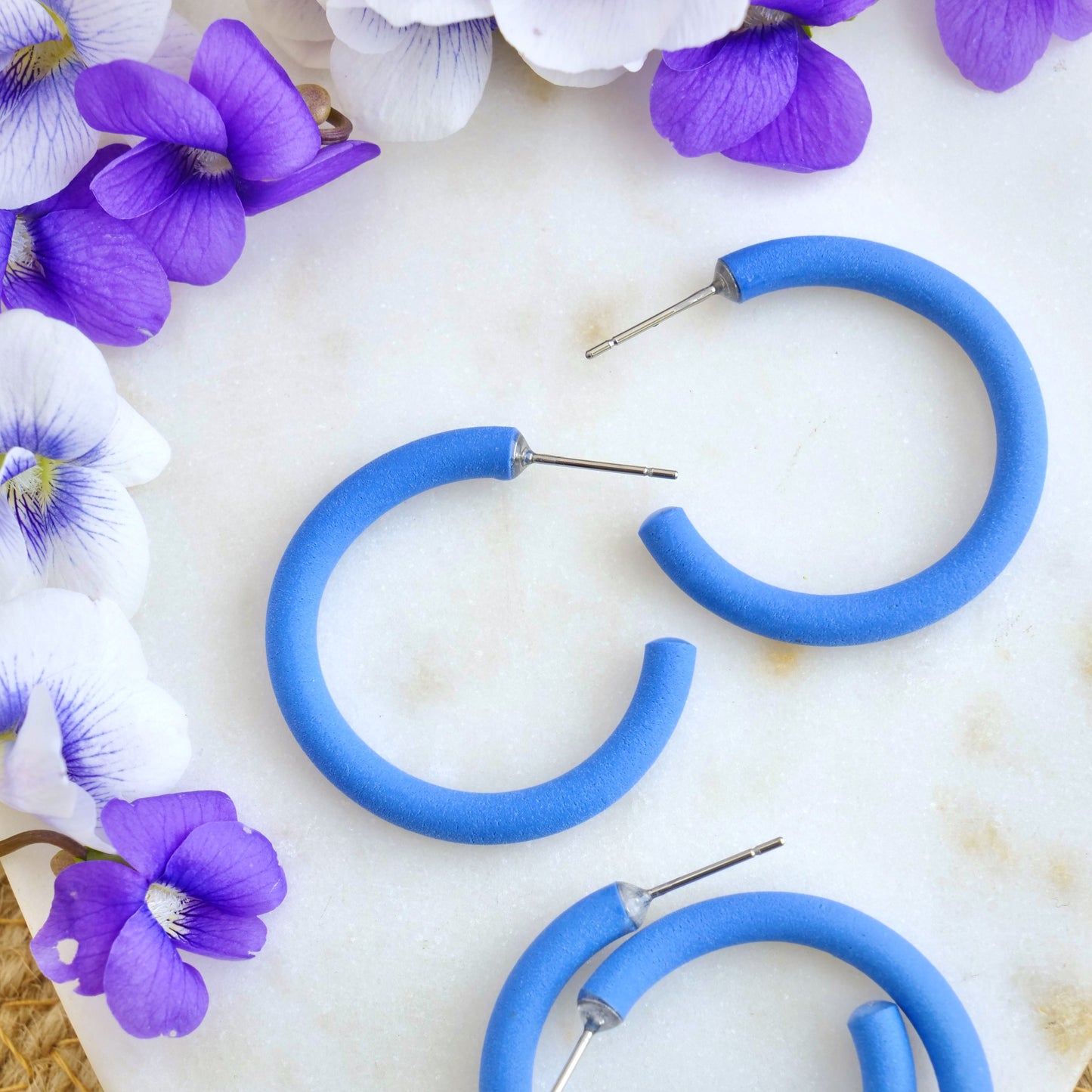 Skinny Mini Clay Hoops in Azure Blue