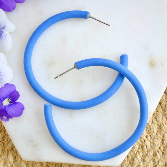 Skinny Clay Hoops in Azure Blue