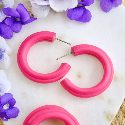 Corded Clay Hoops in Vibrant Rose