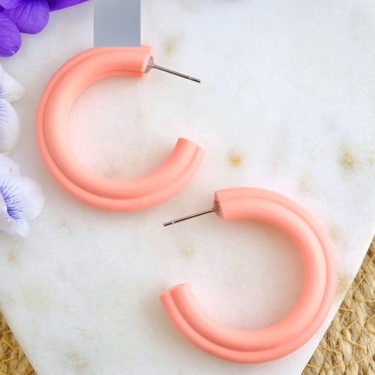 Corded Clay Hoops in Coral