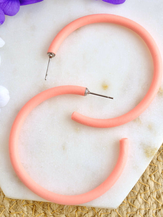 Skinny Clay Hoops in Coral