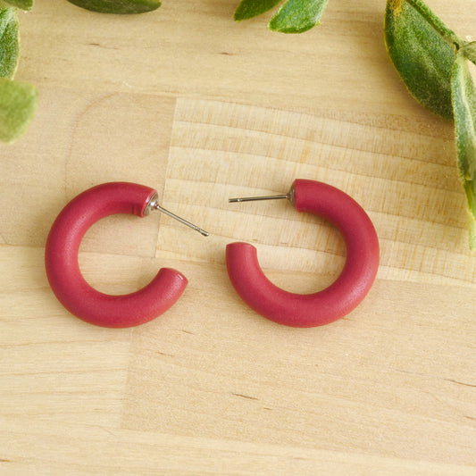 Mini Clay Hoops in Maroon