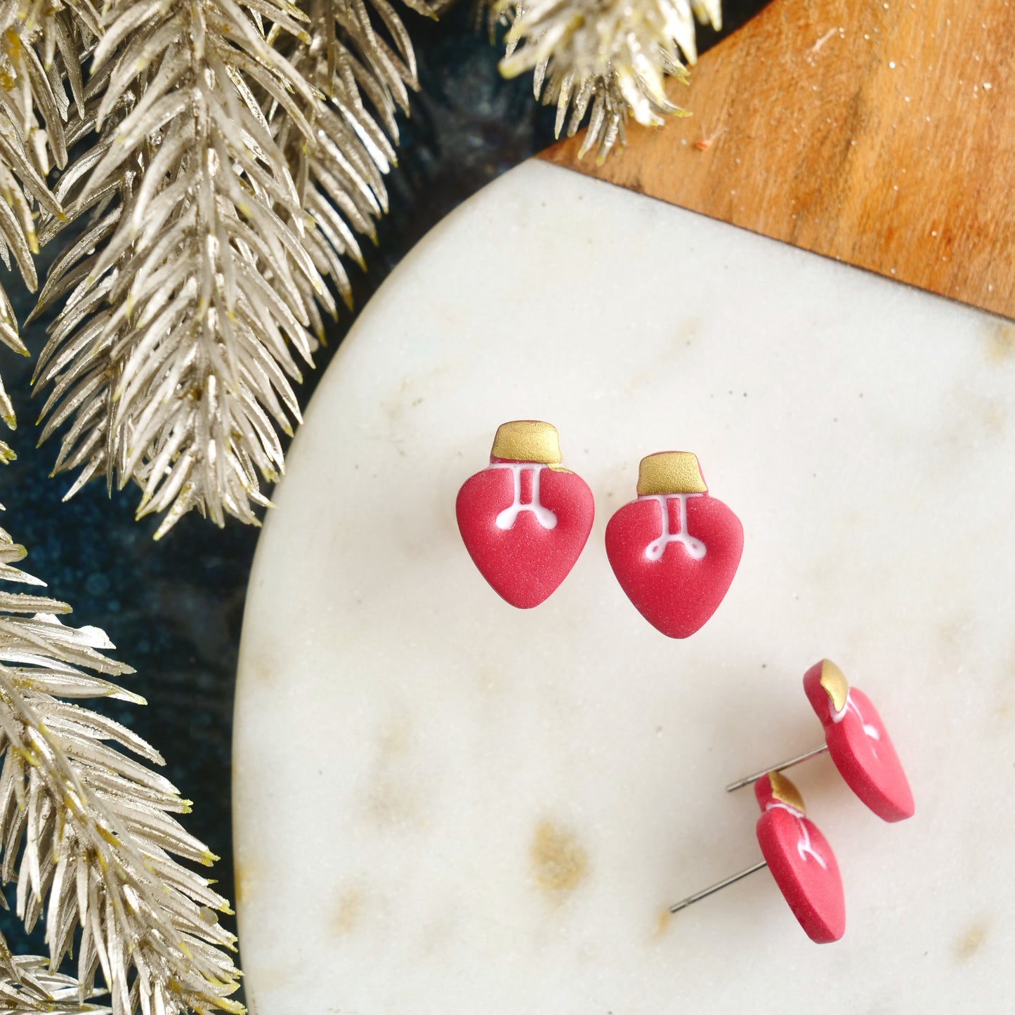 Red Holiday Bulb Studs