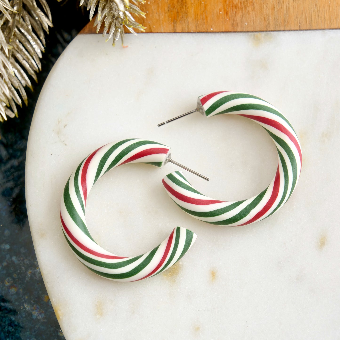 Candy Cane Clay Hoops in Green and Red