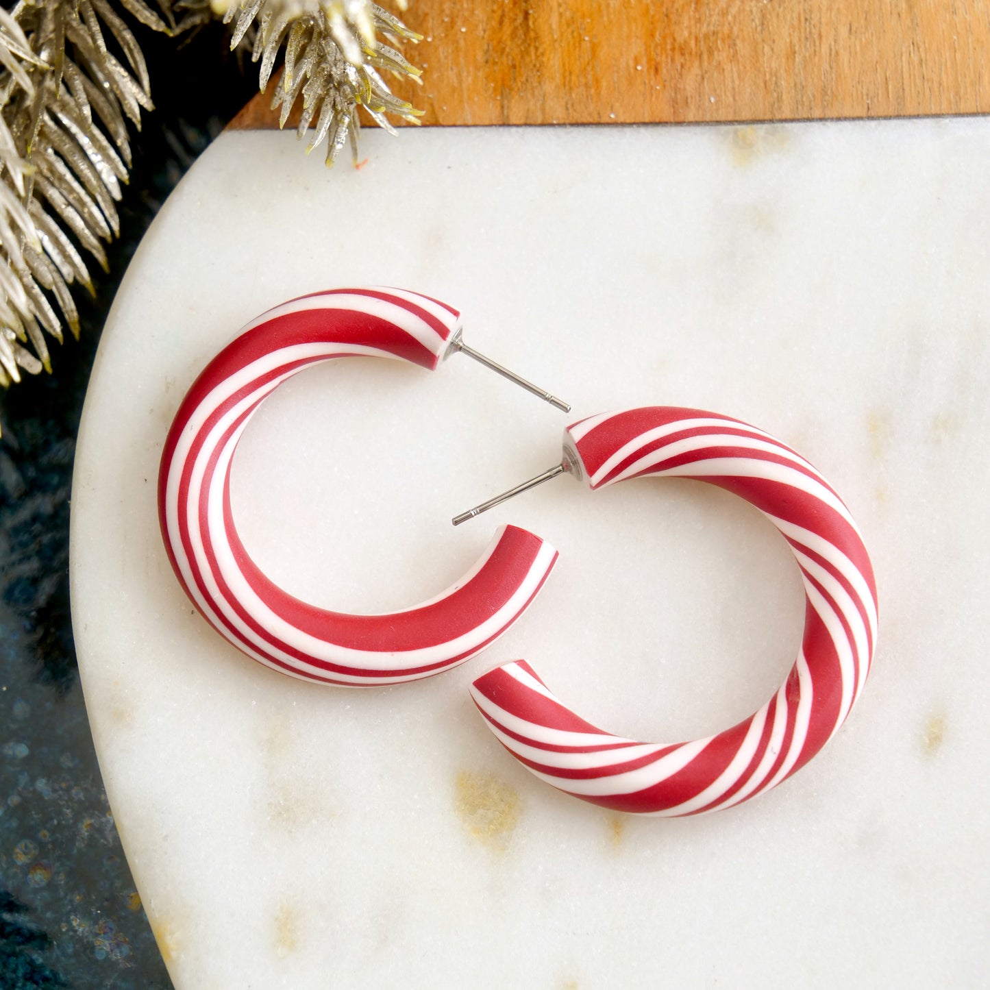 Candy Cane Clay Hoops in Red