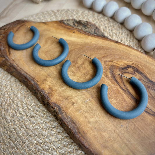 Clay Hoops in Dark Denim