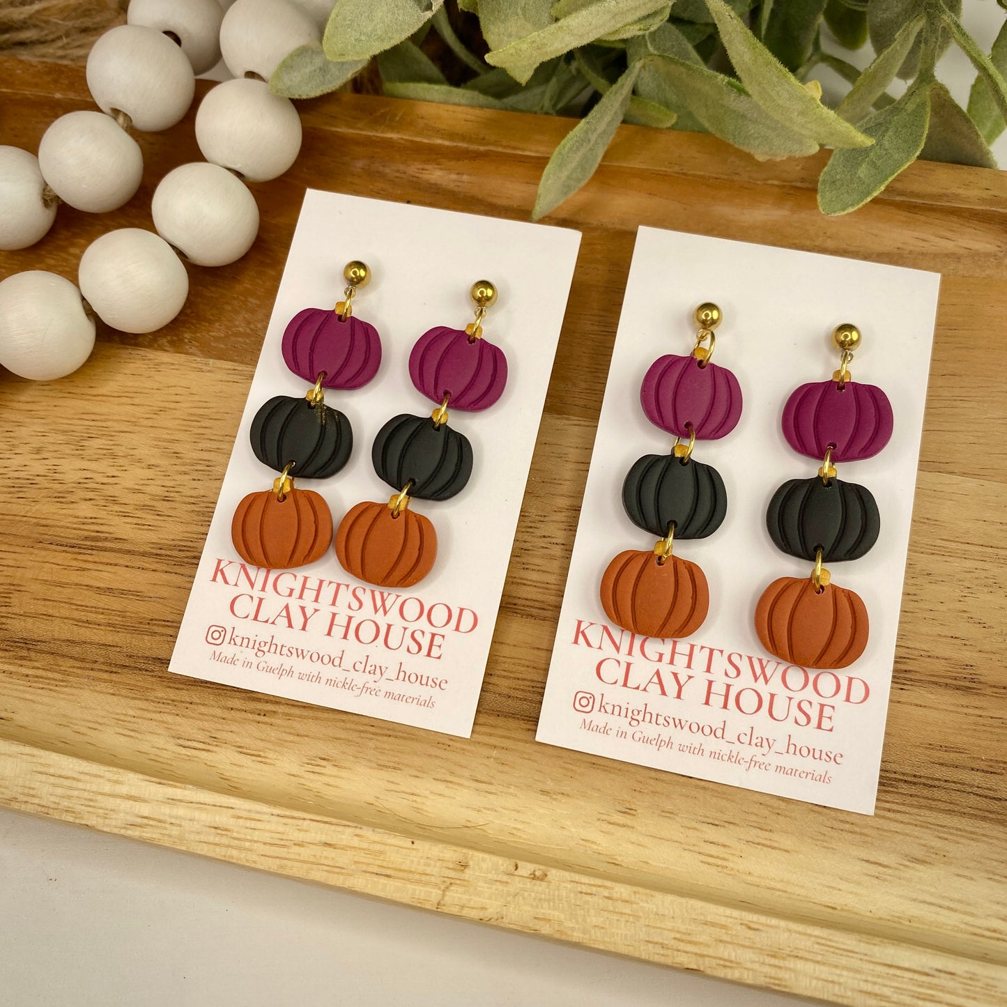 Pumpkin Stack Dangles (Purple, Black and Cinnamon)