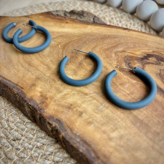 Skinny Clay Hoops in Dark Denim