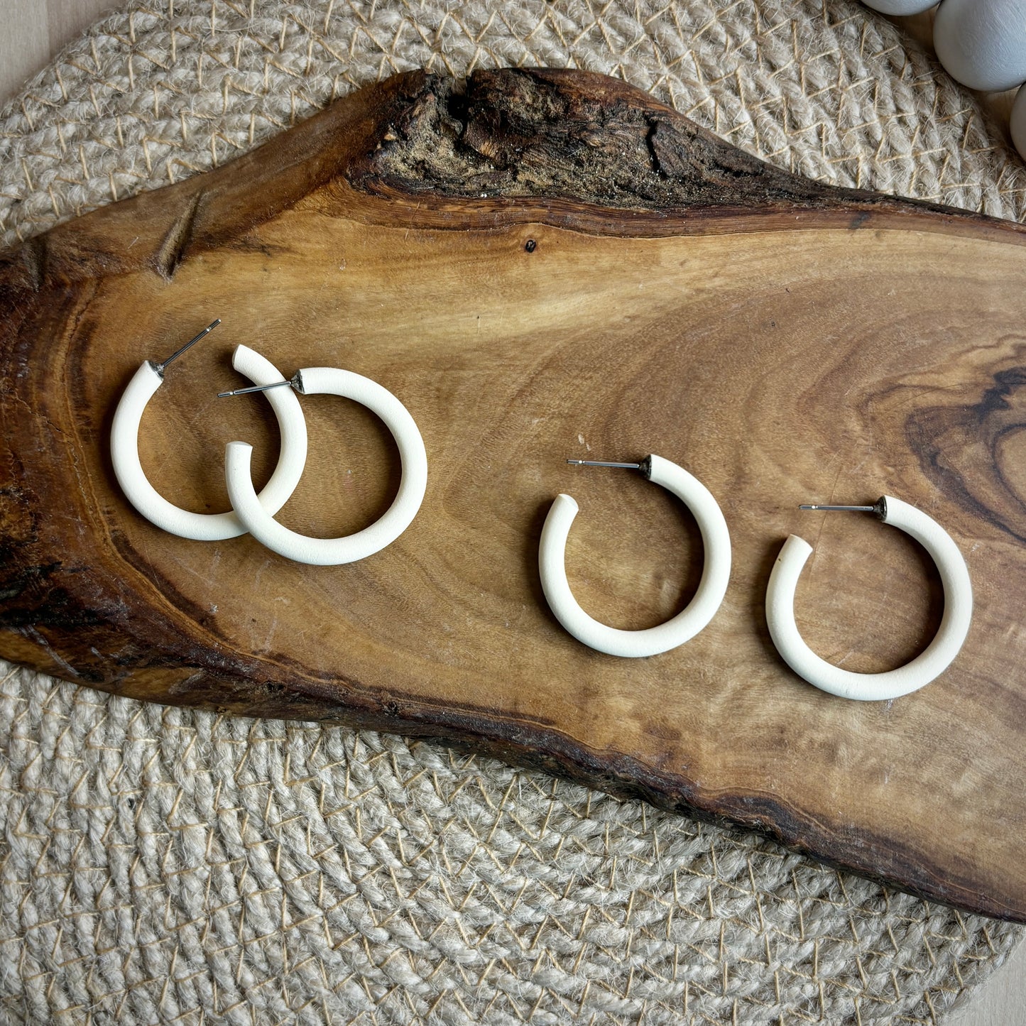 Skinny Mini Clay Hoops in Ivory