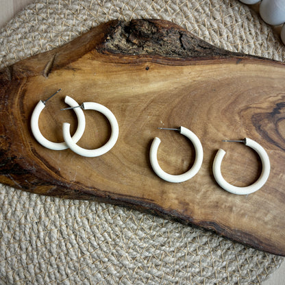 Skinny Mini Clay Hoops in Ivory