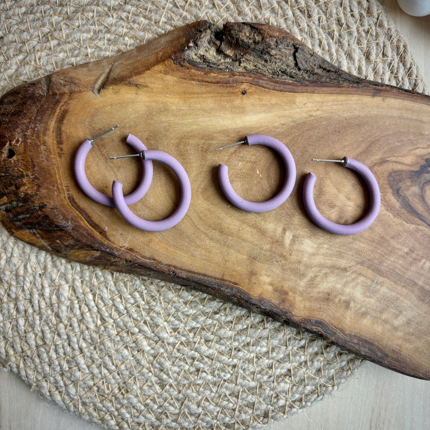 Skinny Mini Clay Hoops in Dusty Purple