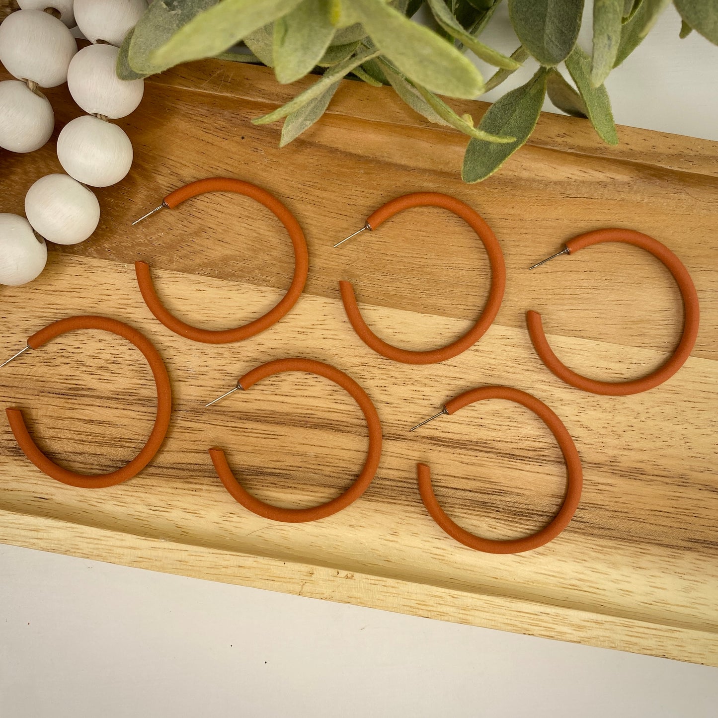 Skinny Clay Hoops in Cinnamon