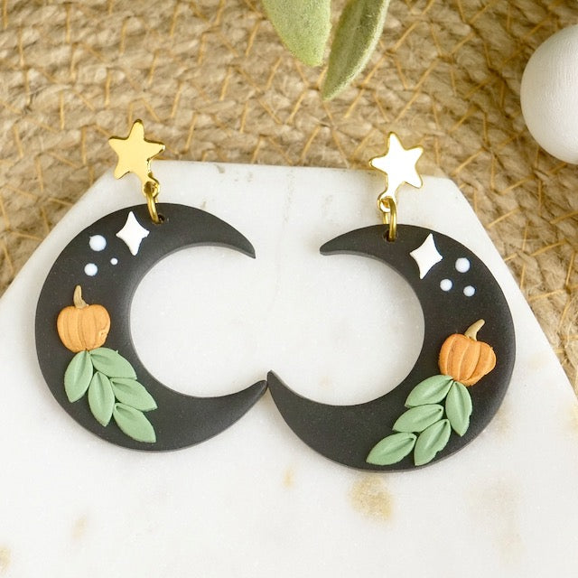 Crescent Moon Dangles with Brass Studs