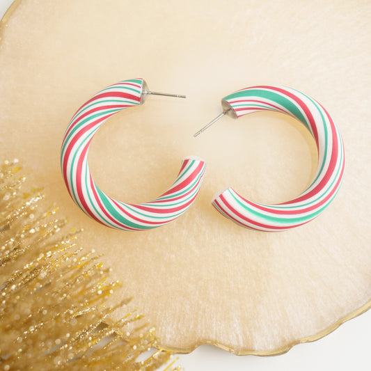 Candy Cane Clay Hoops in Mint