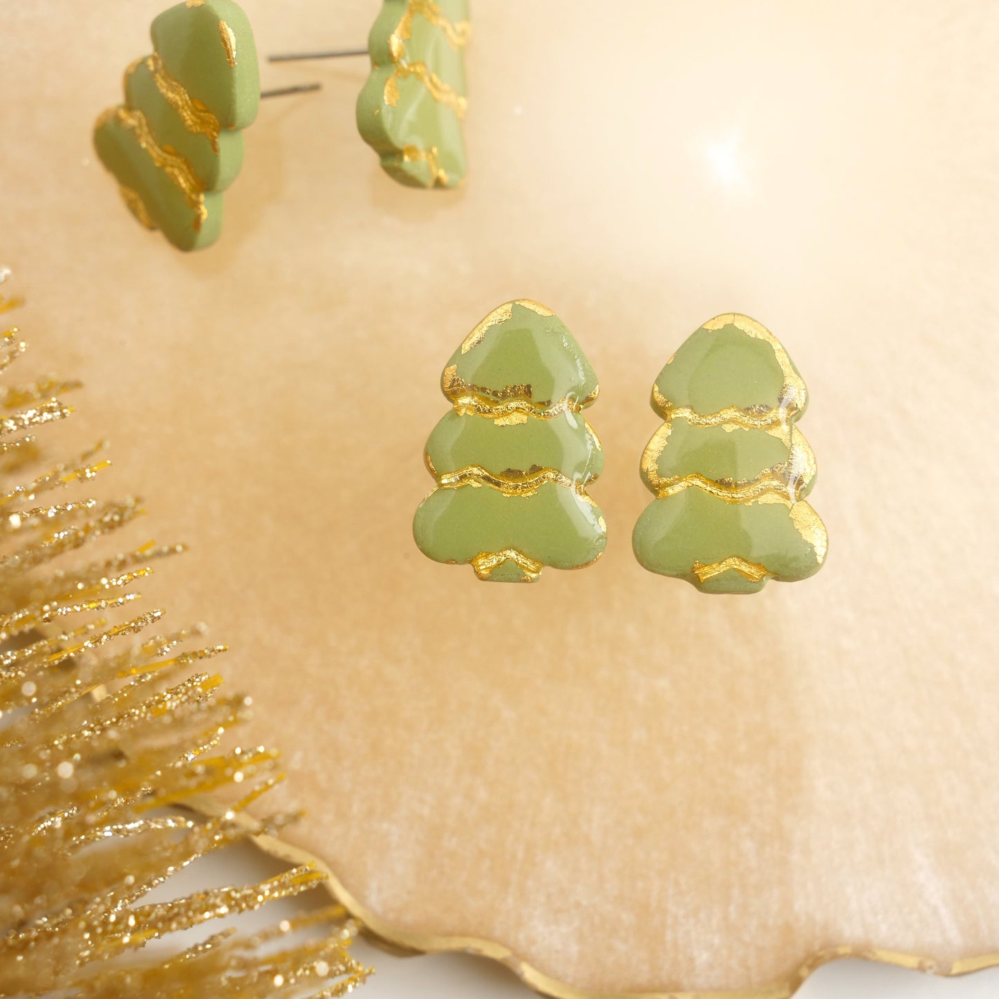 Christmas Tree Stud with Gold leaf and Resin