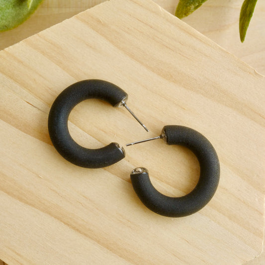 Mini Clay Hoops in Black