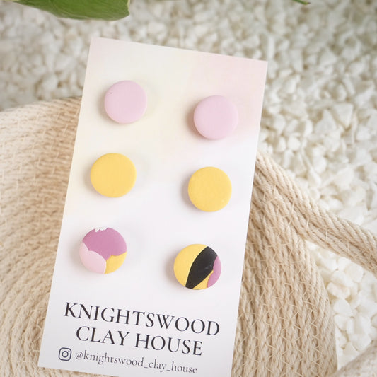 Stud 3 Pack with Micro Circles in Crepe Pink, Micro Circles in Golden Hour, and Micro Circles in January Blooms