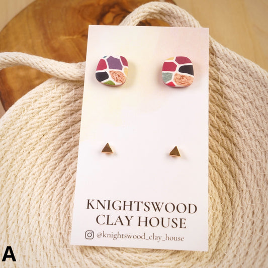 Stud 2 Pack with Quad Studs in Stained Glass and Brass Triangles