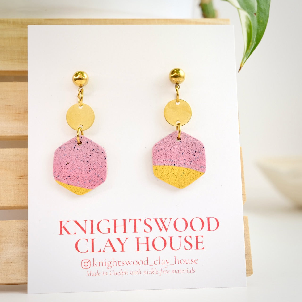 Hepburn Hex Dangles in Pink and Yellow Stone