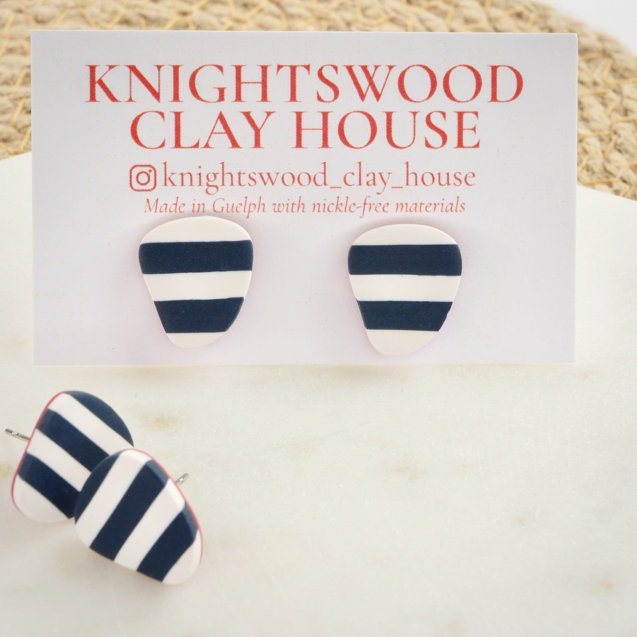 Pebble Studs in Navy Stripe