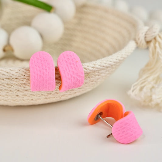 Itty Bitty Wrap Studs in Neon Pink