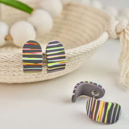 Itty Bitty Wrap Studs in Charcoal Neon Stripe